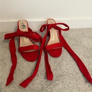 Trary Red Tie-Up Wrap Heels Women’s Size 8 – Suede-Feel Ankle Wrap Sandals